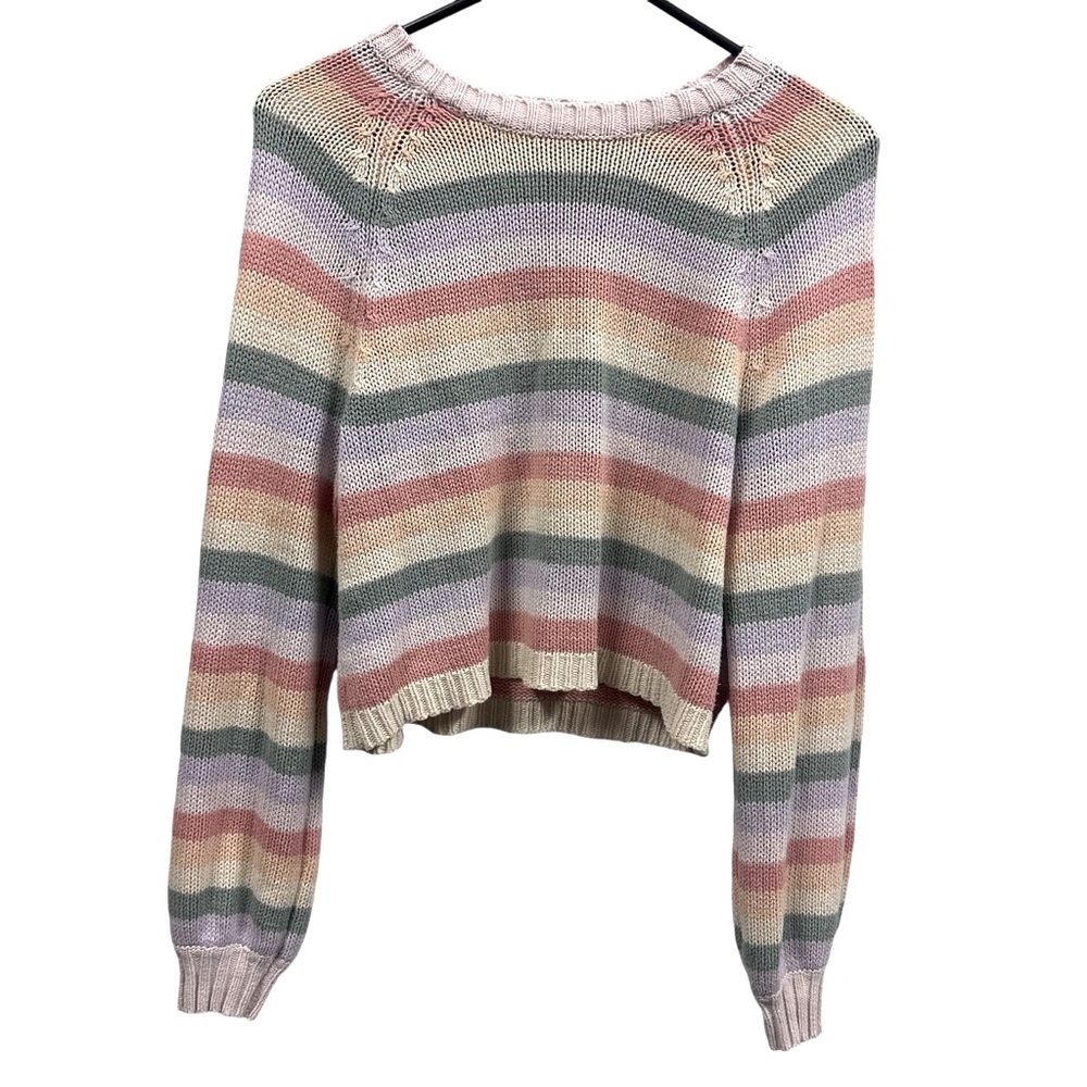 American Eagle Cropped Pastel Rainbow Striped Cotton Acrylic Knit Sweater XS